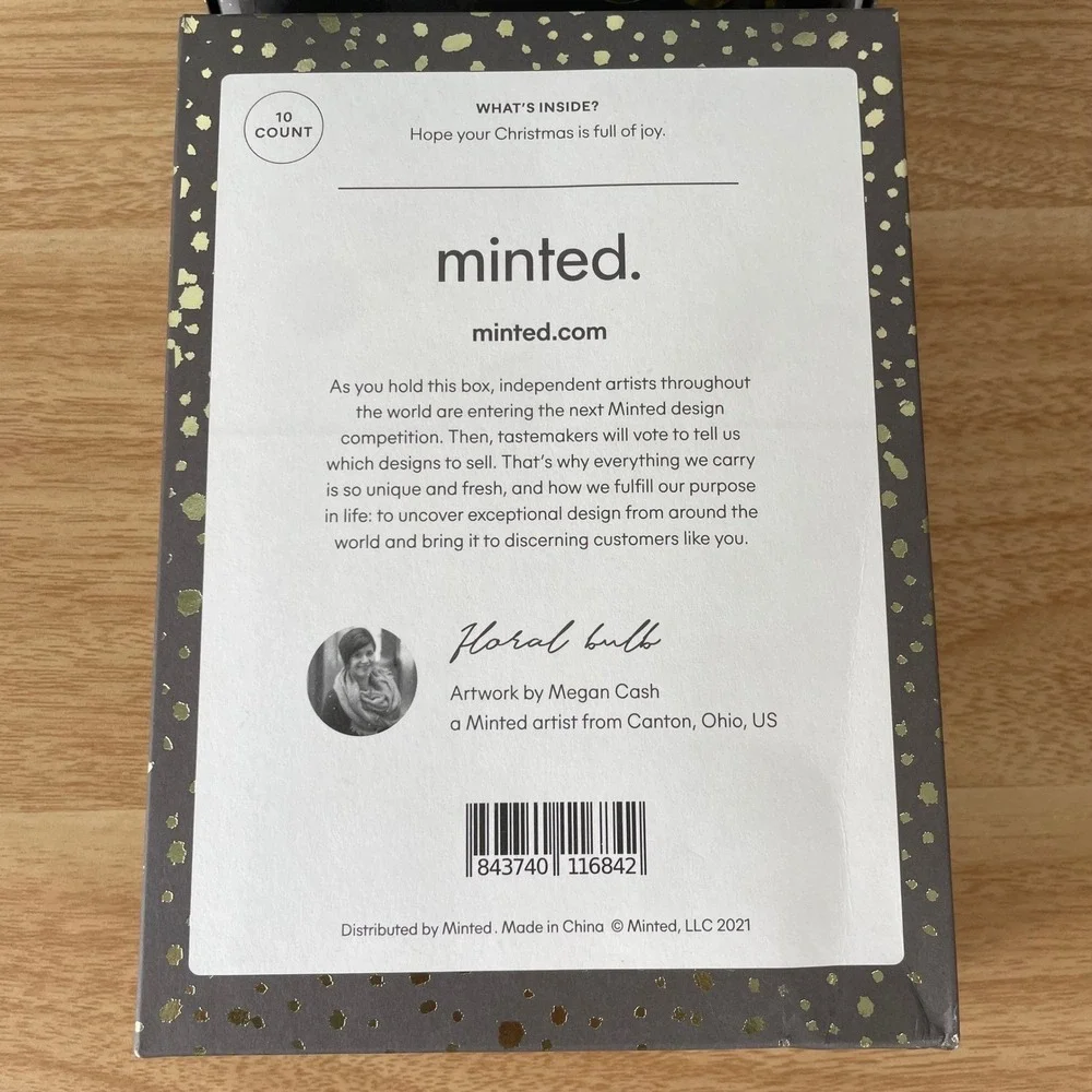 Minted Floral Bulb Christmas Card Megan Cash 2 Boxes 20 Count Total Blue Glitter